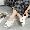 (2 pairs) Women Fashion Solid Color Cross Thick-Soled Wedge Heel Round Toe Slippers