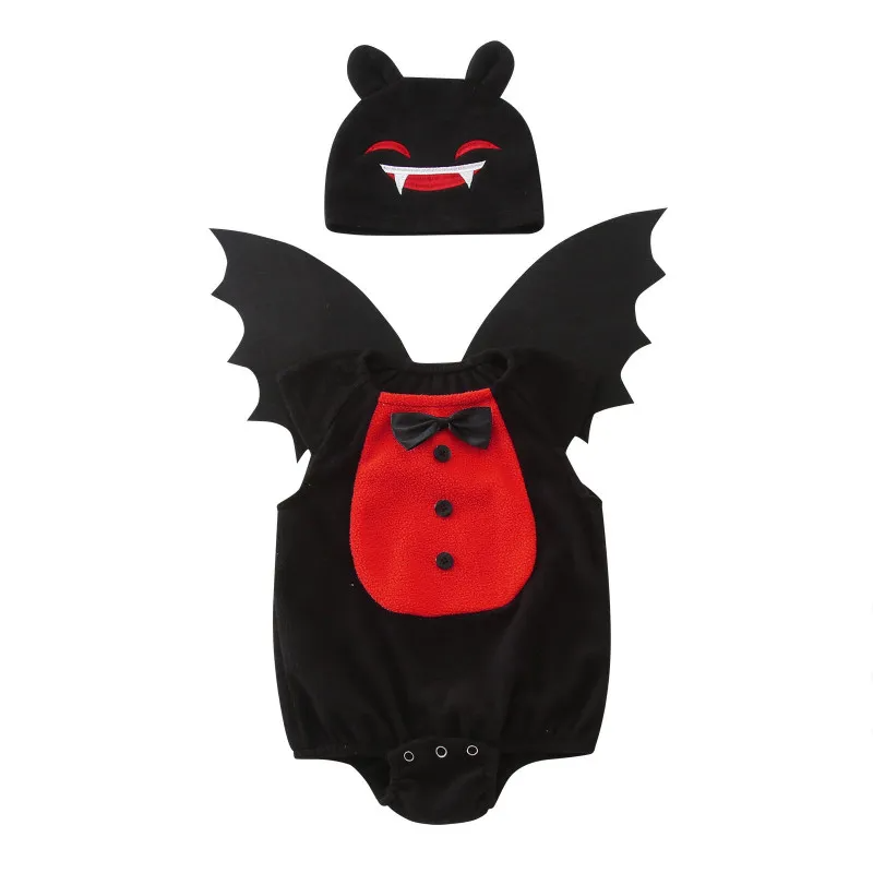 (Buy 1 Get 1) Kids Baby Girls Boys Halloween Party Colorblock Bat Wings Romper