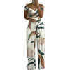 Women Elegant Off-Shoulder Floral Print Casual High Waist Wed Leg Jumpsuits