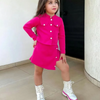 Kids Toddler Girls Fashion Casual Cute Sweet Solid Color Buttons Long Sleeve Skirts Irregular Hem Set