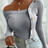 Women Fashion Irregular Buttoned Long Sleeve Knitted Top