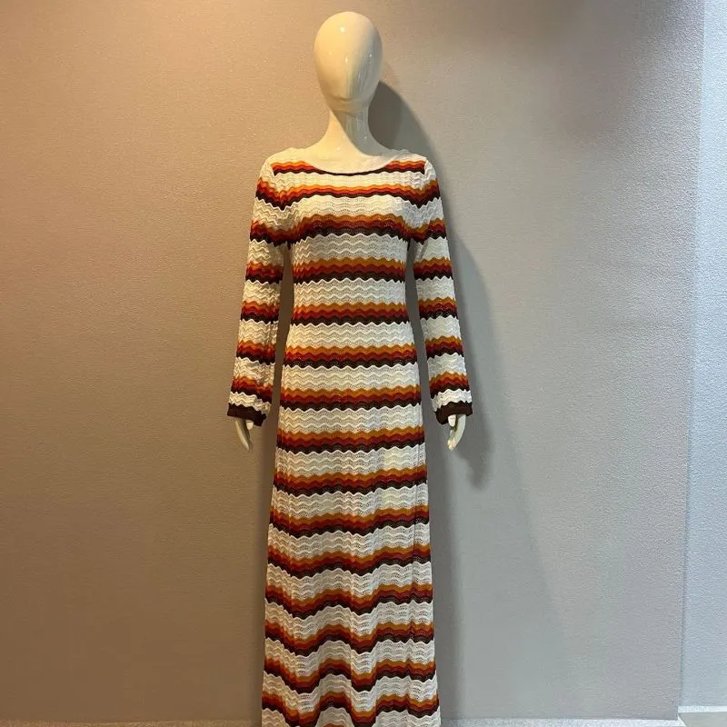 Women Ramadan /Eid Fashion Sexy Stripe Color Block Knit Dress