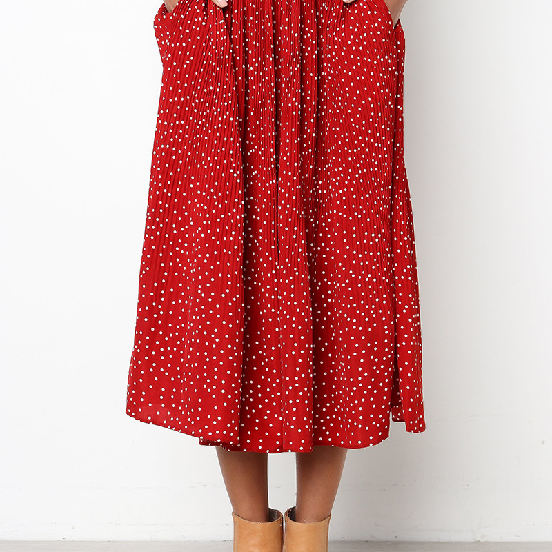 Women'S Fashion Polka Dot Print Pleated Skirt