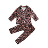 Children Kids Toddlers Girls Leopard Print V-Neck Long-Sleeved Tops And Pants 2pcs Pajamas Set