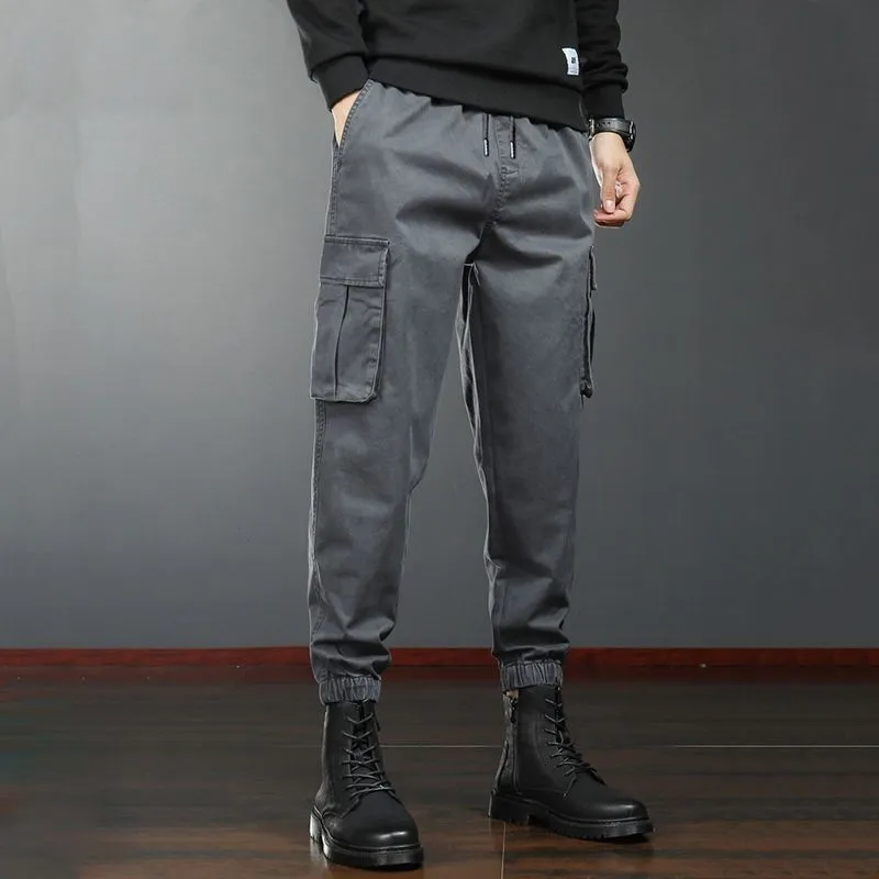 Men Fashion Casual Versatil Solid Color Multi Pocket Cargo Jogger Pants