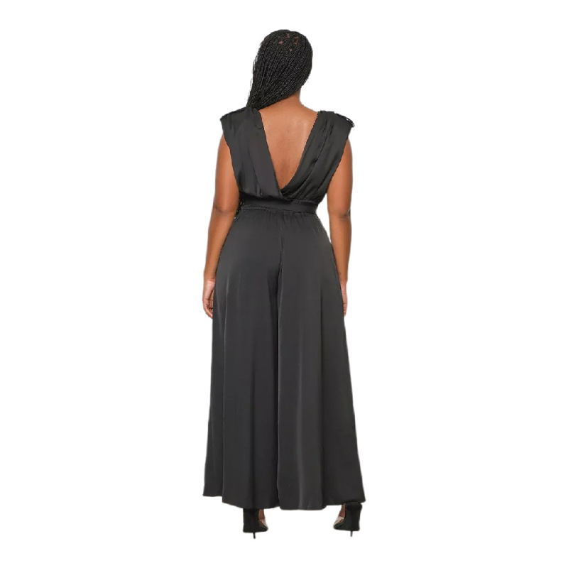 Women Solid Color Sleeveless Waist Loose Fashion Wide Leg Jumpsuit