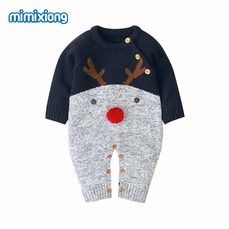 Kids Baby Boys Girls Fashion Casual Cute Christmas Deer Color Knitwear Round Neck Long Sleeve Trousers Romper