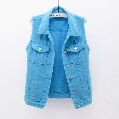 Spring And Summer Women Solid Color Fashion Casual Sleeveless Slim Fit Ripped Denim Tops