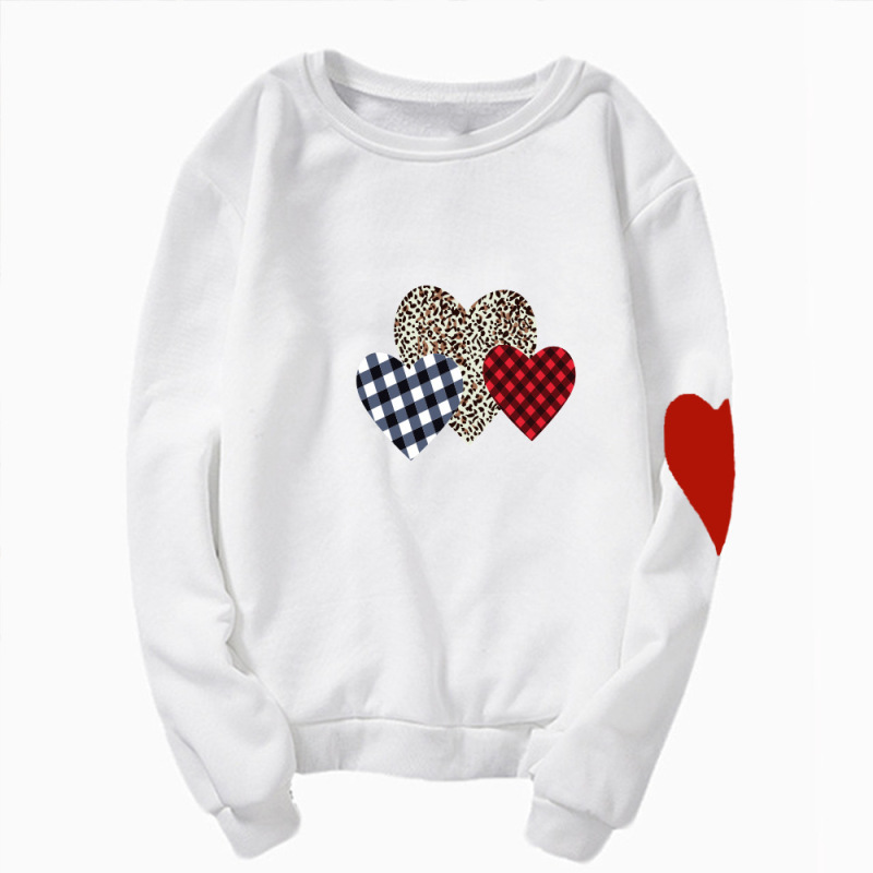 Women Casual Basic Heart Printed Round Neck Sweatshirt