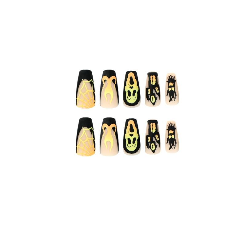 ( Buy 1 Get 2 ) Women Fashion Halloween Frosted Black Skull Spiderweb Wearable False Nails