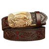 Men Fashion Casual Business Solid Color Embossed Leather Eagle Metal Buckle Belt