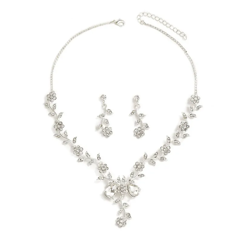 (Buy 1 Get 1) Luxury Fashion Wedding Party Rhinestone Necklace Earrings Set