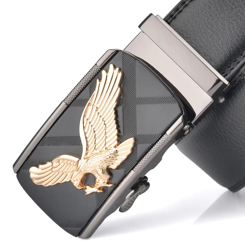 Men Fashion Casual Business Solid Color Leather Eagle Metal Buckle Belt