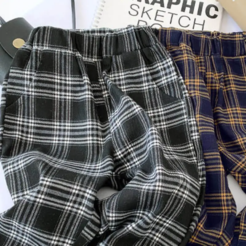 Girls Fashion Color Blocking Plaid Pants