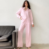 Women'S Fashion Shirt Faux Silk Lightweight Long Sleeve Trousers Pajama Set