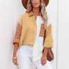 Women Fashion Summer Blocking Color Loose Long Sleeve Shirt Blouse