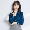 Women Fashion Elegant Solid Color Pointed Collar Long Sleeve Cut Out Shirt Blouse