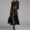 Women Ramadan /Eid Fashion Casual Print Round Neck Long Sleeve Maxi Dress