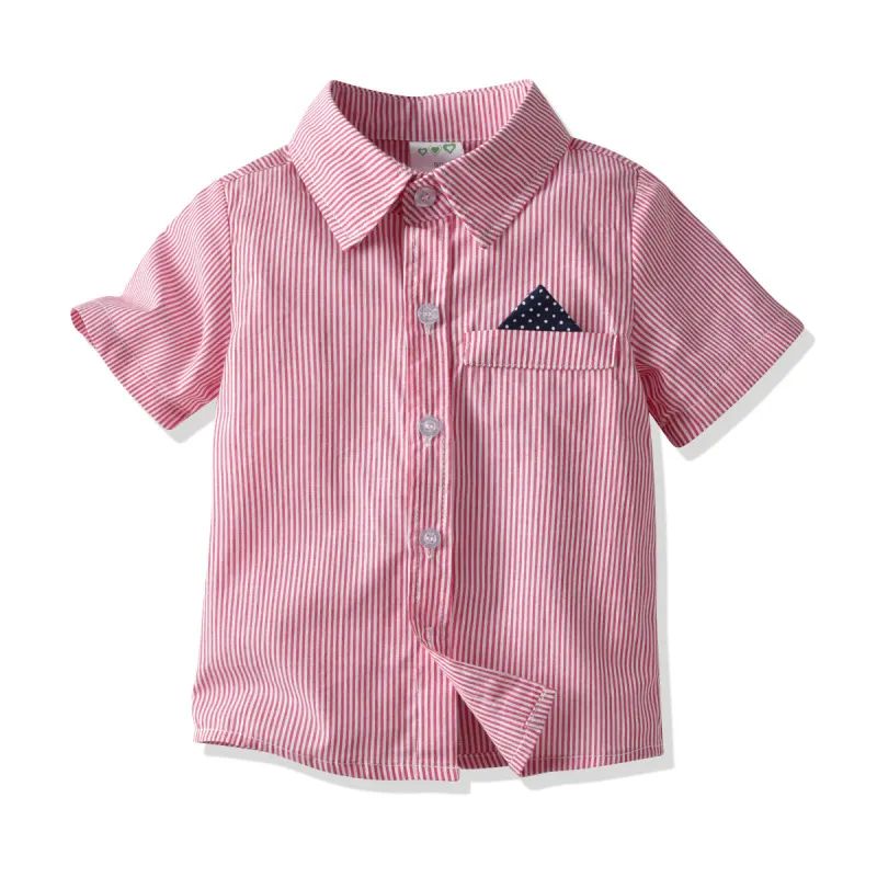 Kids Toddler Boys Summer Fashion Casual British Style Bow Solid Color Stripe Lapel Shirt Suspender Trousers Boys Party Clothing Set