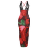 Women'S Fashion Sexy Printing Lace Stitching Camisole Backless Slim Dress