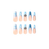 ( Buy 1 Get 2 ) Women Fashion Blue Smudged Rhinestone Crore Heart Long False Nails