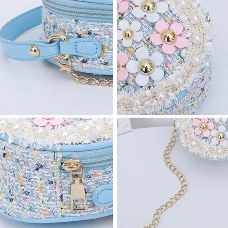 Girls Round Flower Decoration Crossbody Bag