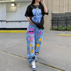 Women'S Fashion Casual Cartoon Printing Loose Denim Pants