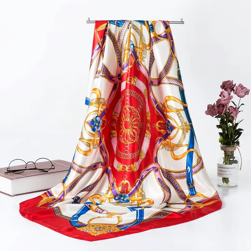 (Buy 1 Get 2) Women'S Fashion Chain Printing Faux Silk Satin Scarf