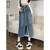 Women Fashion High Waist Slit Denim Skirt