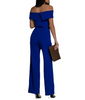 Women Solid Color Word Neck Short Sleeve Waist Casual Jumpsuit