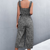 Women Bohemian Summer Ruffled Sleeves Bandage Tiny Flower Printed Loose Wide Legs Jumpsuits