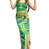 Women'S Fashion Floral Printing Side Slit Shirring Waist Skirt