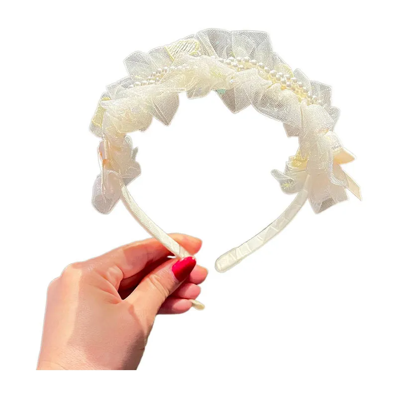 (Buy 1 Get 1) Kids Girls  Pearl Mesh Hairband