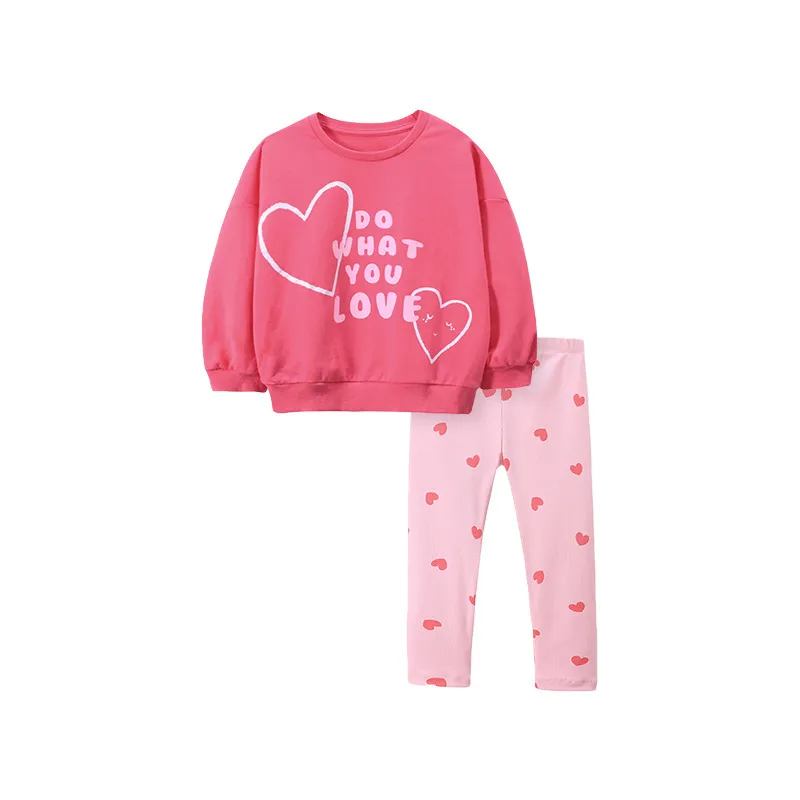 (Buy 1 Get 1) Kids Toddler Big Boys Spring Autumn Fashion Casual Cute Solid Color Letter Heart Round Neck Long Sleeve Trousers Set