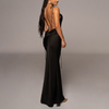 Women'S Temperament Sexy Satin Backless Slim Lace-Up Maxi Dress