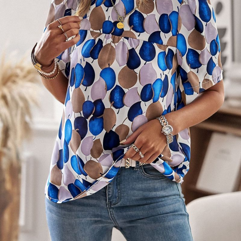 Women Loose Casual Digital Printing Half Turtleneck Blouse