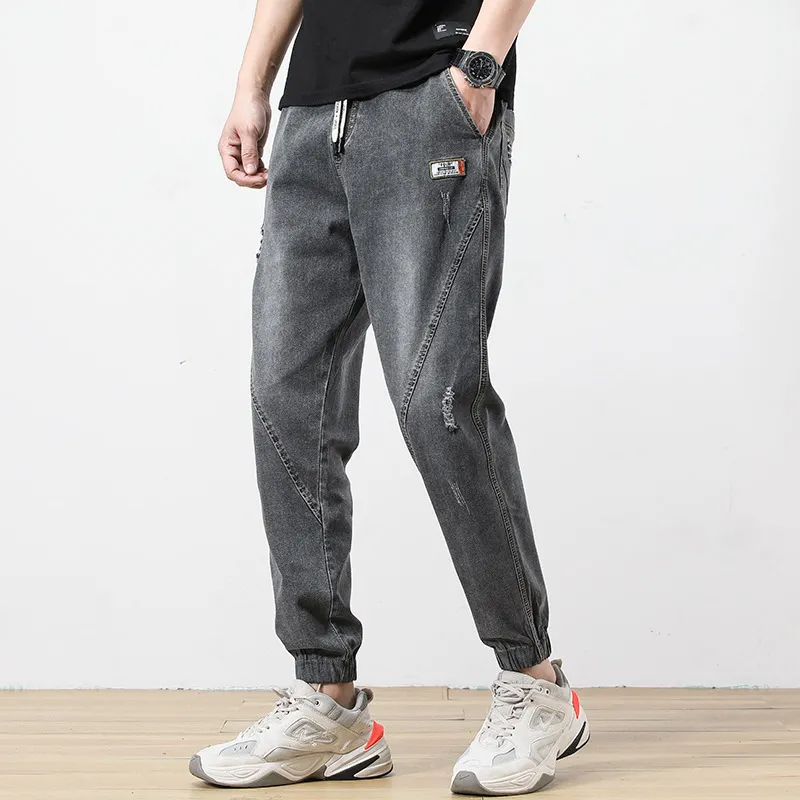 Men Fashion Casual Simple Solid Color Slight Commuter Straight Pants Ripped Jeans