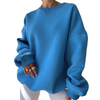 Fashion Women Round Neck Solid Color Loose Long-Sleeved Casual Sweatshirt