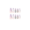 ( Buy 1 Get 2 ) Women Fashion Gradient Purple White Petal Rhinestone Wearable False Nails