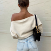 Women Fashion Street Solid Color Loose One Shoulder Long Sleeve Knitted Sweater