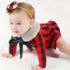 Girls Cotton Red Plaid Printed Long Sleeves Outdoor Christmas Bodysuit