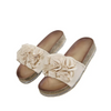 Women Fashion Simple Flower Strap Round Toe Flat PU Slippers