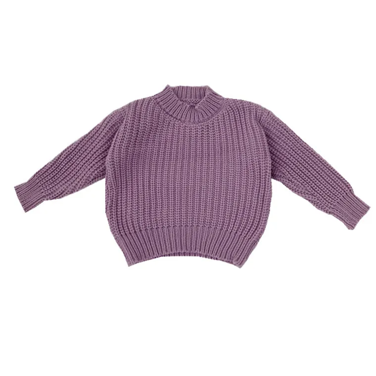 Children Kids Boys And Girls Solid Color Basic Long Sleeve Mid-Neck Sweater