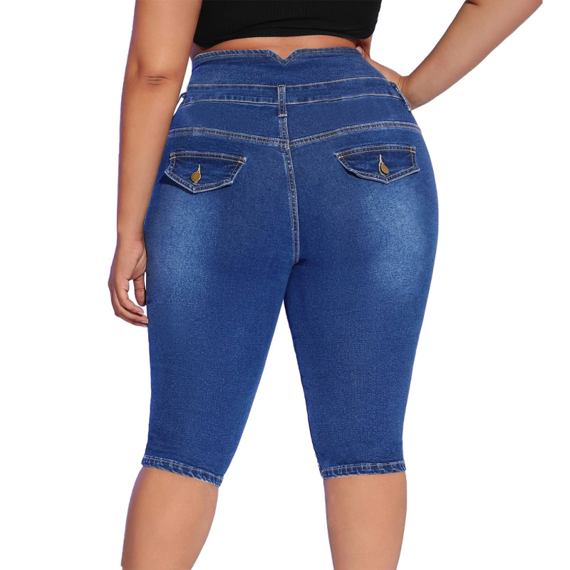 Women'S Fashion Stretch Ripped Large Size High Waist Denim Cropped Pants