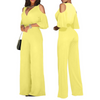 Women Solid Color Short-Sleeved Strapless Waist Fashion Wide-Leg Jumpsuit