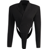 Fashion Women Autumn Solid Black Loose Sexy Cut Out Blazer Bodysuit