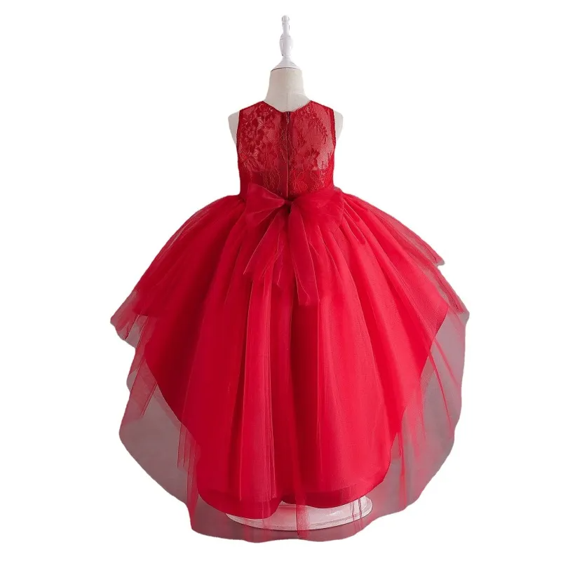 Kids Toddler Big Girls Summer Fashion Party Cute Sweet Solid Color Bow Pleated Sleeveless Mesh Party Tutu Dress