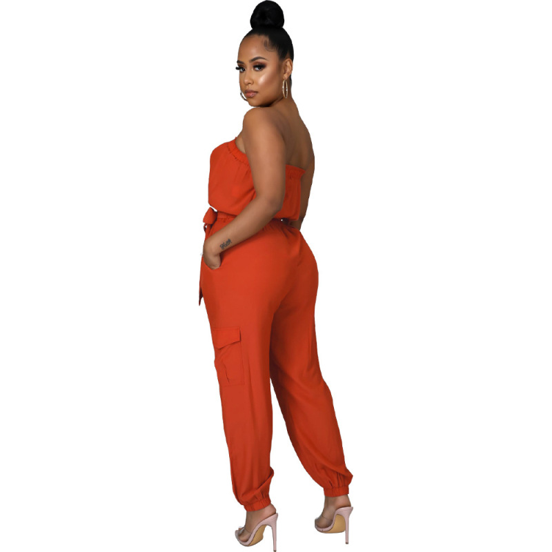 Women Wrap Chest Belt Solid Color Jumpsuit