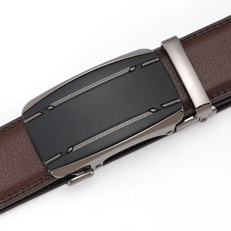 Men Fashion Casual Business Solid Color Leather Automatic Metal Buckle Belt