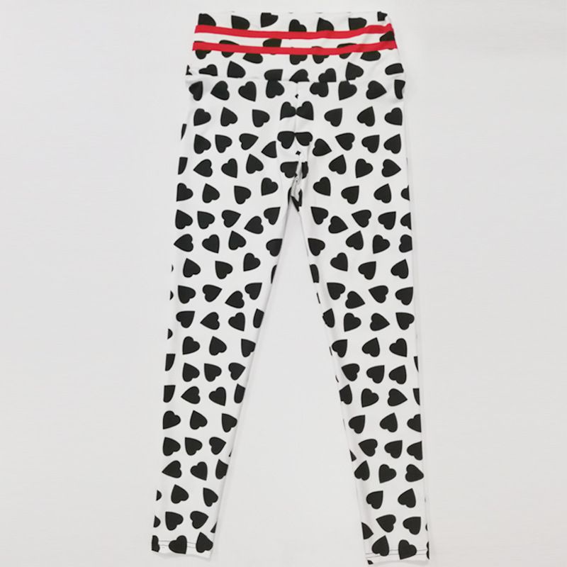 Black Heart-Shaped Print Hip-Lifting Sports High-Waisted Leggings Pants